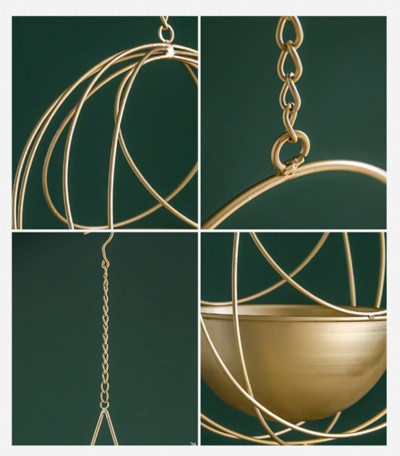 RISEON Boho Gold Metal Plant Hanger,Metal Geometric Hanging Planter, Modern Planter, Mid Century Air Plant Holder Stand, Minimalist Planter for Indoor Outdoor Home Wedding Decor - Image 5